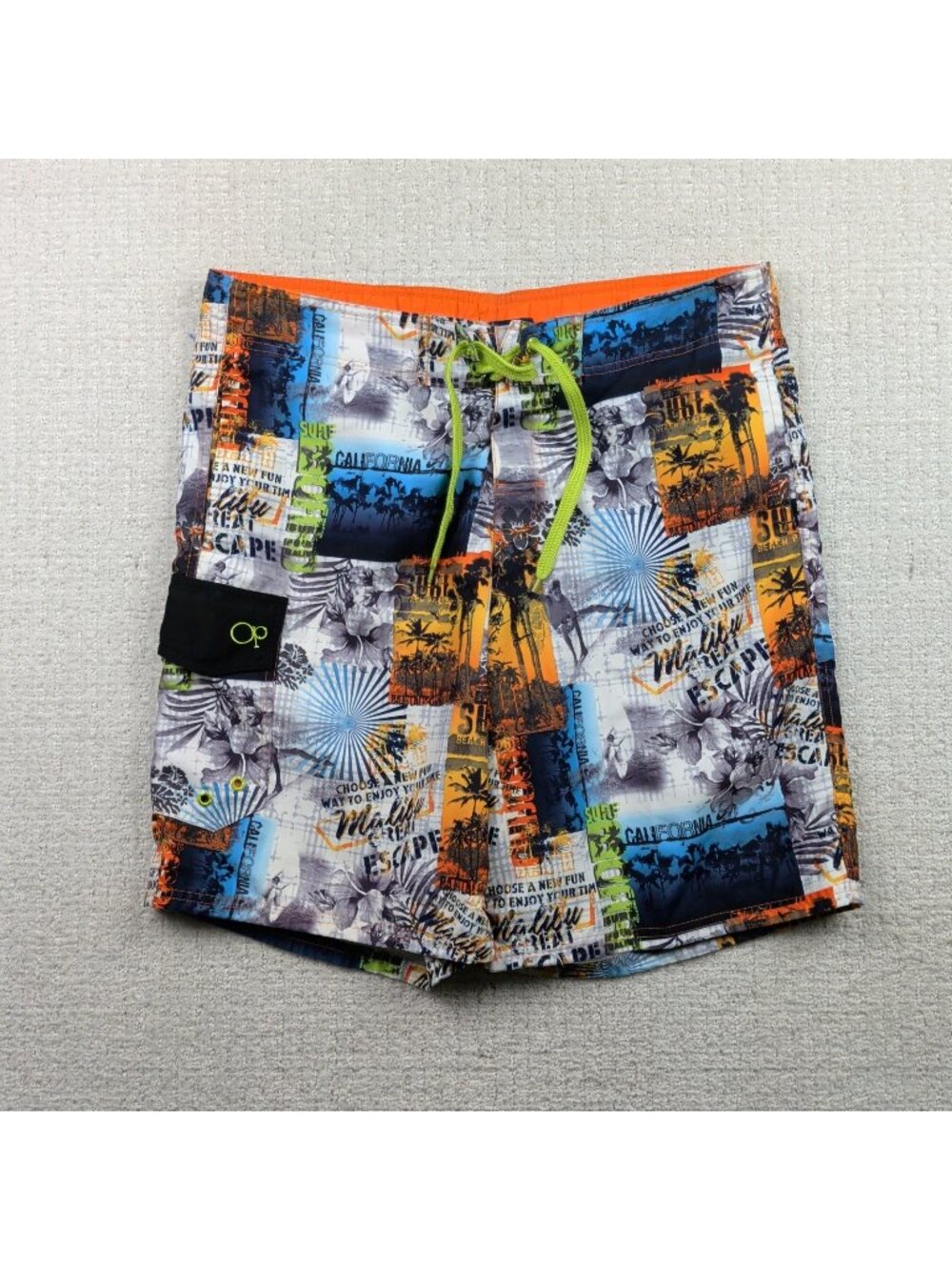 Y2K OP Ocean Pacific Board Shorts Swim Trunks Beach Surf Sz M Surfer Malibu